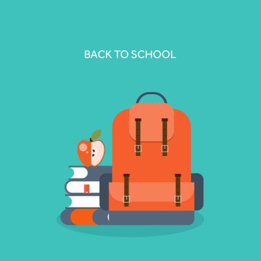 Vector illustration. Flat school backpack. Study, bag.
