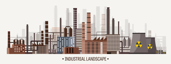 Vector illustration. Urbanization. Industrial revolution. Pipe. Air pollution. Oil and gas, fuel.