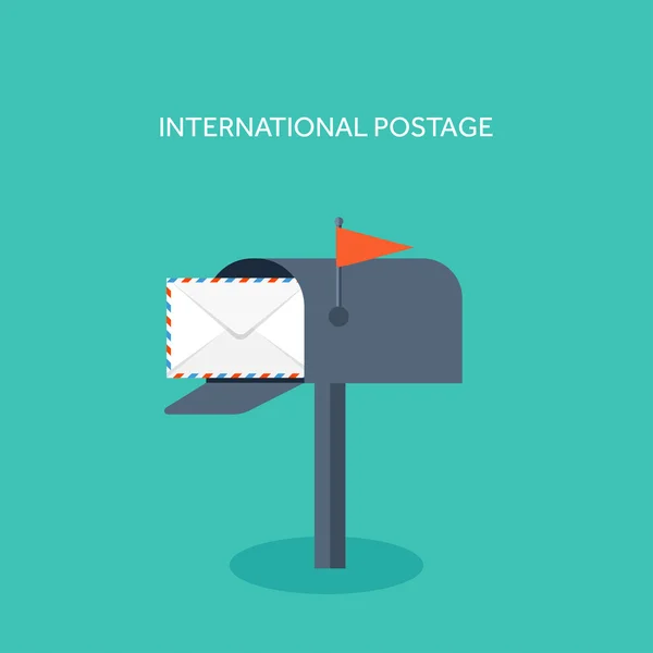 Vector illustration. Flat background with envelope. Emailing concept background. Spam and sms writing.Lettering. Mailbox. — 스톡 벡터