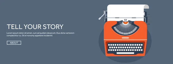 Vektorillustration. flache Schreibmaschine. Erzählen Sie Ihre Geschichte. Schriftsteller. Bloggen. — Stockvektor