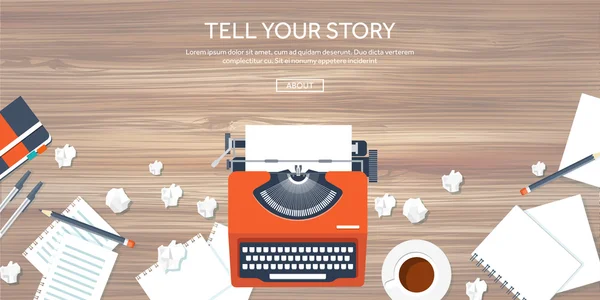 Vector illustration.  Flat typewrite. Tell your story. Author. Blogging.