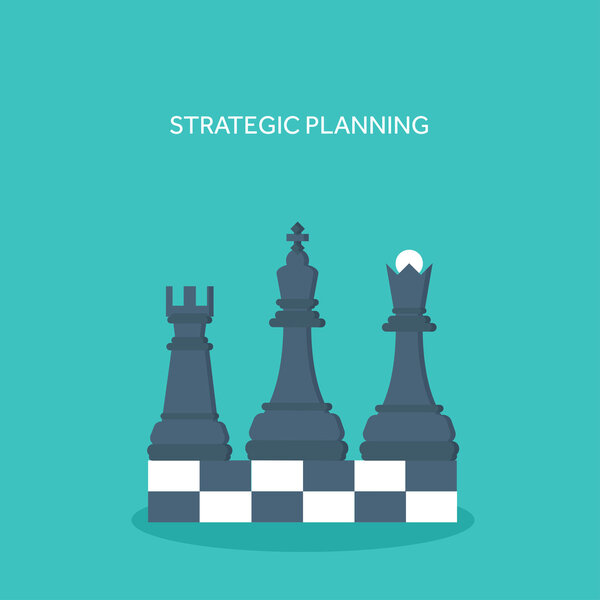 Flat chess figures. Strategy concept background. Vector illustration.