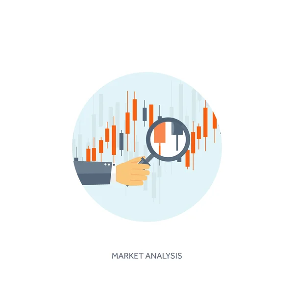 Ilustración vectorial. Fondo plano. Comercio de mercado. Plataforma de negociación, cuenta. Ganando dinero, negocios. Análisis. Invertir . — Archivo Imágenes Vectoriales