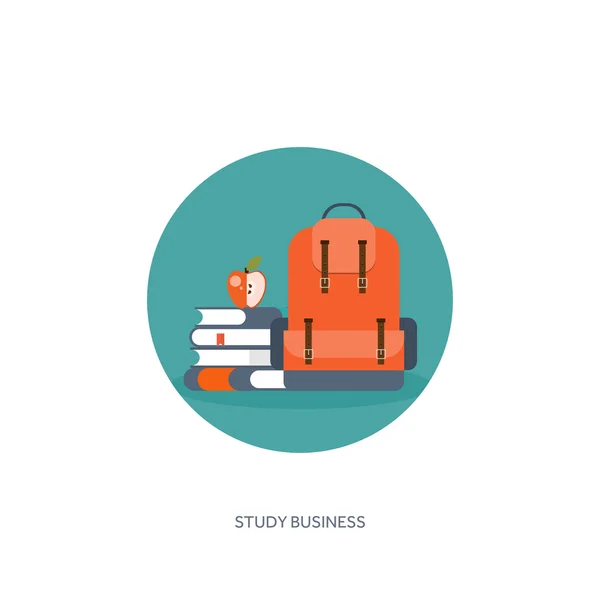 Vector illustration. Flat school backpack. Study, bag. — Stok Vektör