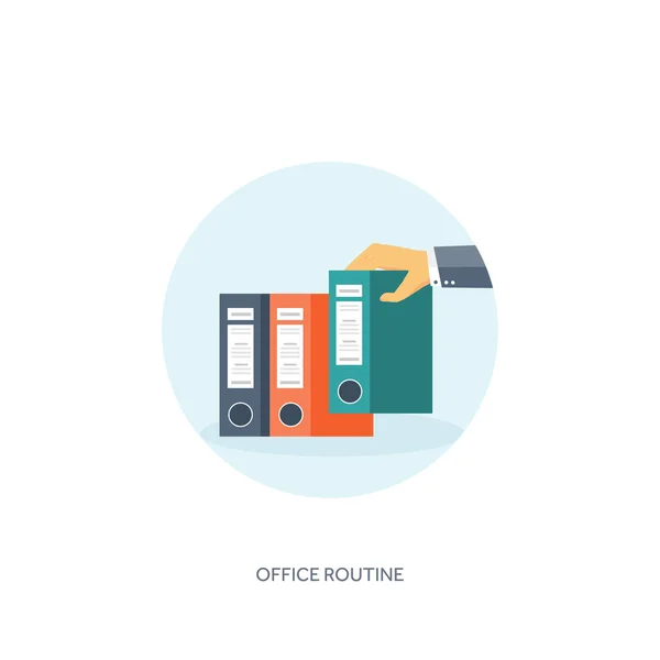 Vector illustration. Flat background Paperwork ,office routine, documents. Workspace. Hand with folders. — Stock Vector