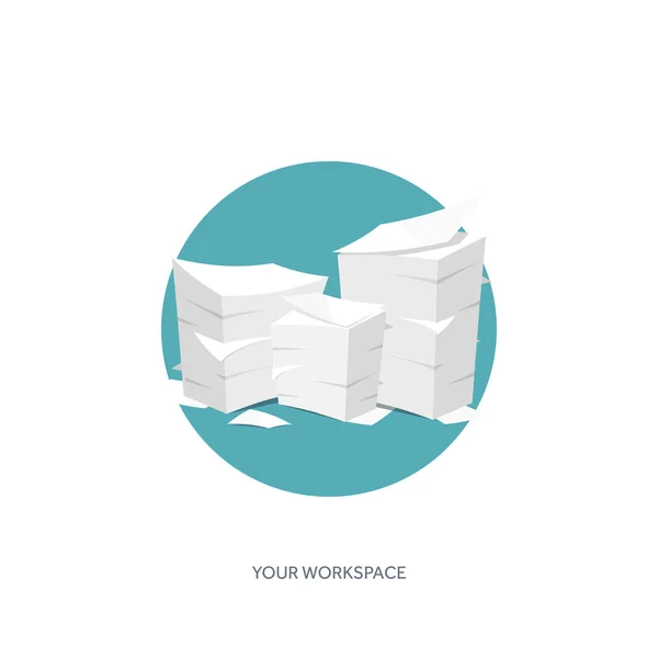 Vector illustration. Flat background Paperwork ,office routine, documents. Workspace. — 图库矢量图片