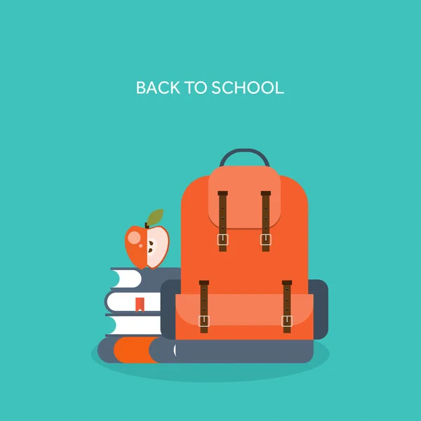 Vector illustration. Flat school backpack. Study, bag. — Stock vektor