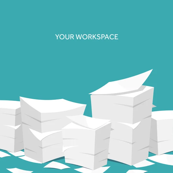 Vector illustration. Flat background Paperwork ,office routine, documents. Workspace. — ストックベクタ