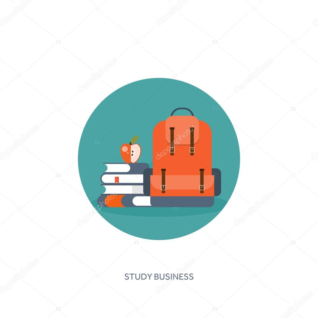 Vector illustration. Flat school backpack. Study, bag.