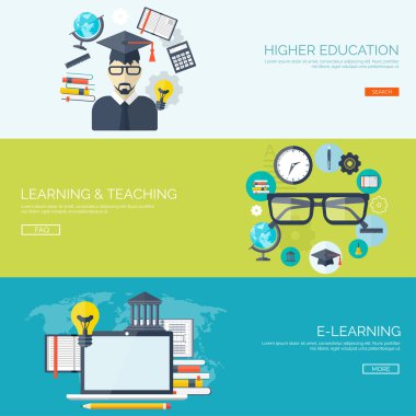 Vektör çizim. Düz arka plan ayarlayın. Uzaktan eğitim, öğrenme. Online Kurslar ve web okul. Bilgi, bilgi. İşlem çalışma. E-öğrenme.
