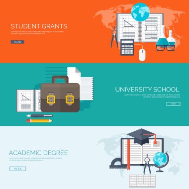 Vektör çizim. Düz arka plan ayarlayın. Uzaktan eğitim, öğrenme. Online Kurslar ve web okul. Bilgi, bilgi. İşlem çalışma. E-öğrenme.