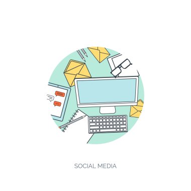 Vektör çizim. Küresel iletişim. Sosyal ağ, sohbet. Emailing ve sms. Web aramaları. Internet.