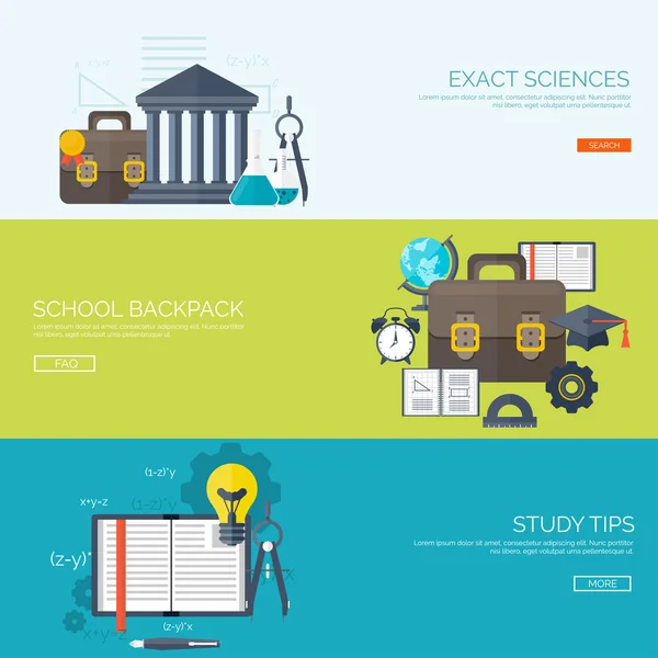 Ilustración vectorial. Fondo plano fijado. Educación a distancia, aprendizaje. Cursos en línea y escuela web. Conocimiento, información. Proceso de estudio. Aprendizaje electrónico . — Archivo Imágenes Vectoriales