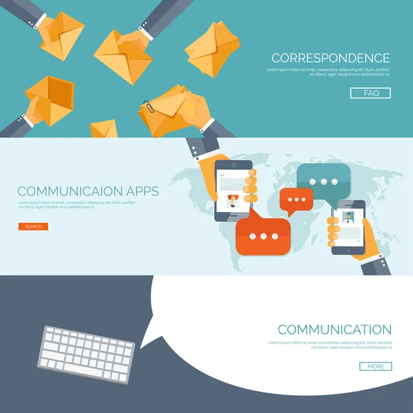 Vektor illustration. Global kommunikation. Sociala nätverk, chattar. Emailing och sms. Webb samtal. Internet. — Stock vektor