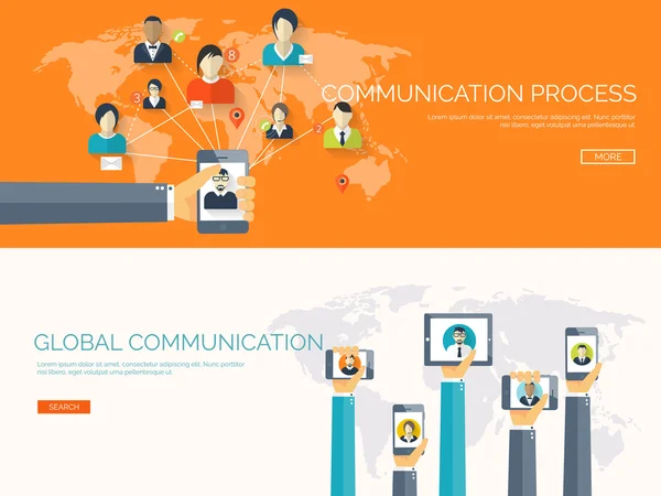 Vektor ilustrasi. Komunikasi global. Jaringan sosial, chatting. Email dan sms. Panggilan web. Internet . - Stok Vektor