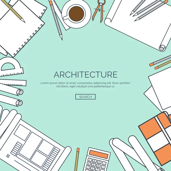 Plat architecturaal project. Teamwork. — Stockvector