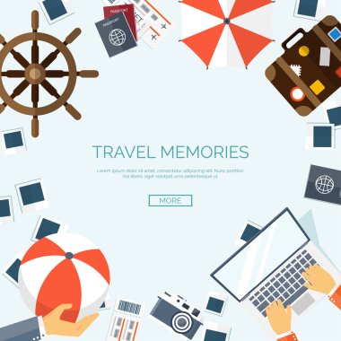Vektör çizim. Dünya seyahat kavramı arka plan. Turizm. Tatil, tatil. Deniz, okyanus, kara, hava seyahat.