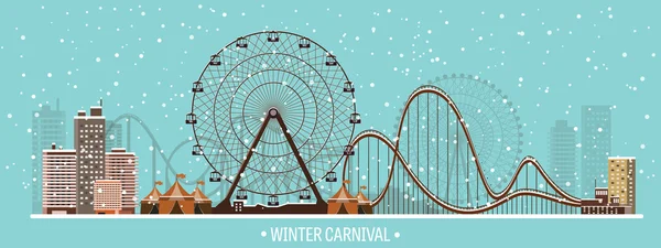 Vectorillustratie. Reuzenrad. Winter carnaval. Kerstmis, Nieuwjaar. Park met sneeuw. — Stockvector