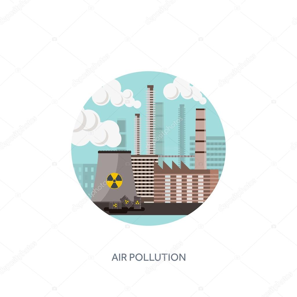 Vector illustration. Urbanisation, industrialisation. Industrial revolution. Pipe. Air pollution. Oil and gas, fuel. Ecology.