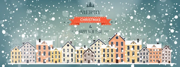 ベクトルの図。冬都市の風景。雪と都市。クリスマスと新年。都市の景観。建物. — ストックベクタ