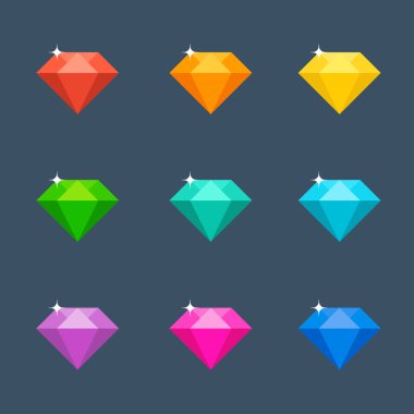 Vektör çizim. Düz elmas gölge ile. Kristal.