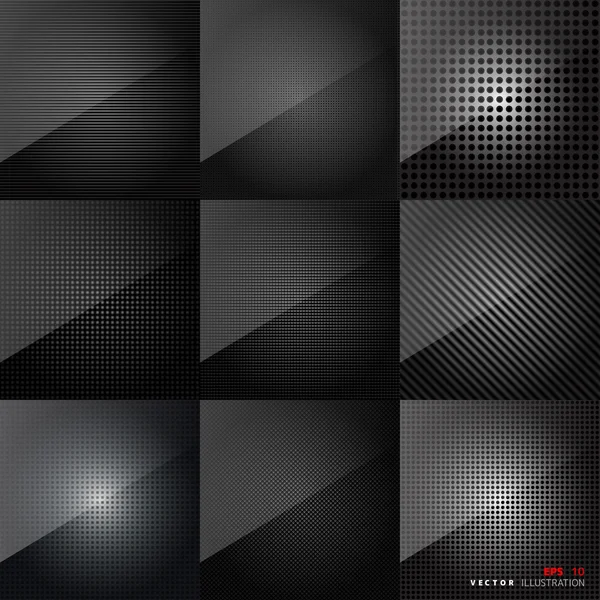 Carbon fiber texture. Abstract backgrounds set. Black surface. — Stock Vector