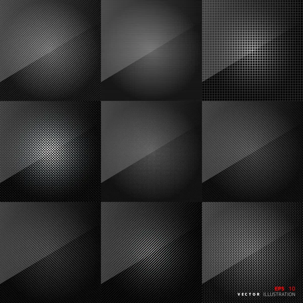 Carbon fiber texture. Abstract backgrounds set. Black surface. — Stock Vector