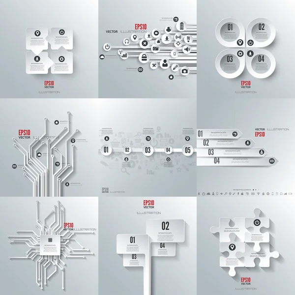 Set con infografica. Visualizzazione dei dati e delle informazioni. Modello. . — Vettoriale Stock