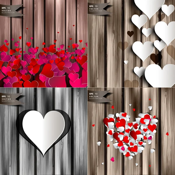Valentijnsdag. Abstracte kaarten met papier hart. Liefde, hart. — Stockvector