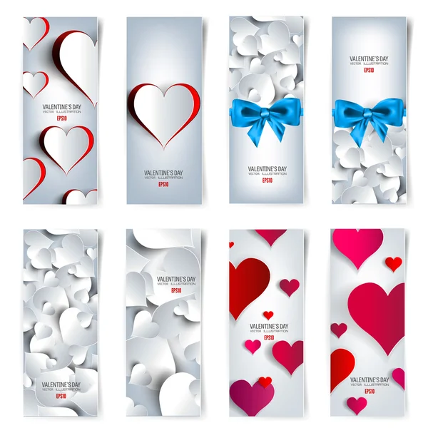 Valentines day. Abstract cards with paper hearts. Love, heart. — Stock Vector