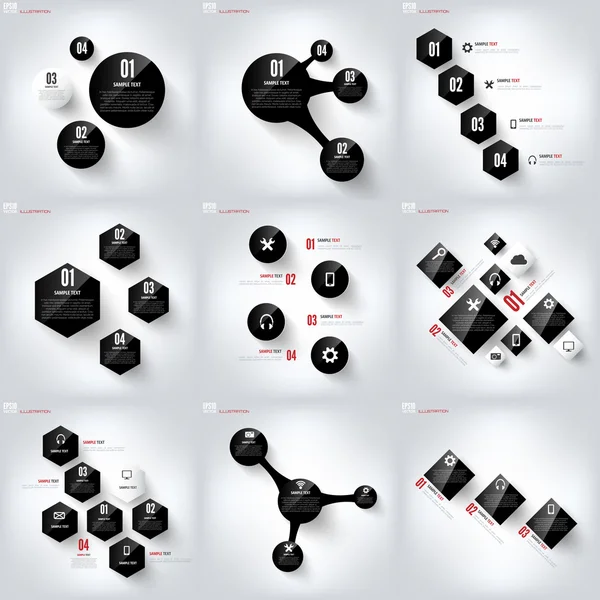 Fondo de computación en nube negra con iconos web. Red social. Aplicación móvil. Elementos infográficos . — Vector de stock