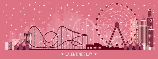 Ilustração vetorial. Dia dos Namorados. Com amor. 14 de Fevereiro. No parque. Roda gigante. montanha-russa . — Vetor de Stock