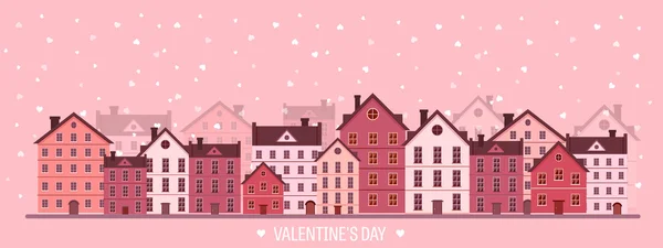Vector illustration. City with hearts. Love. Valentines day. 14 february. Cityscape. Town. — Wektor stockowy