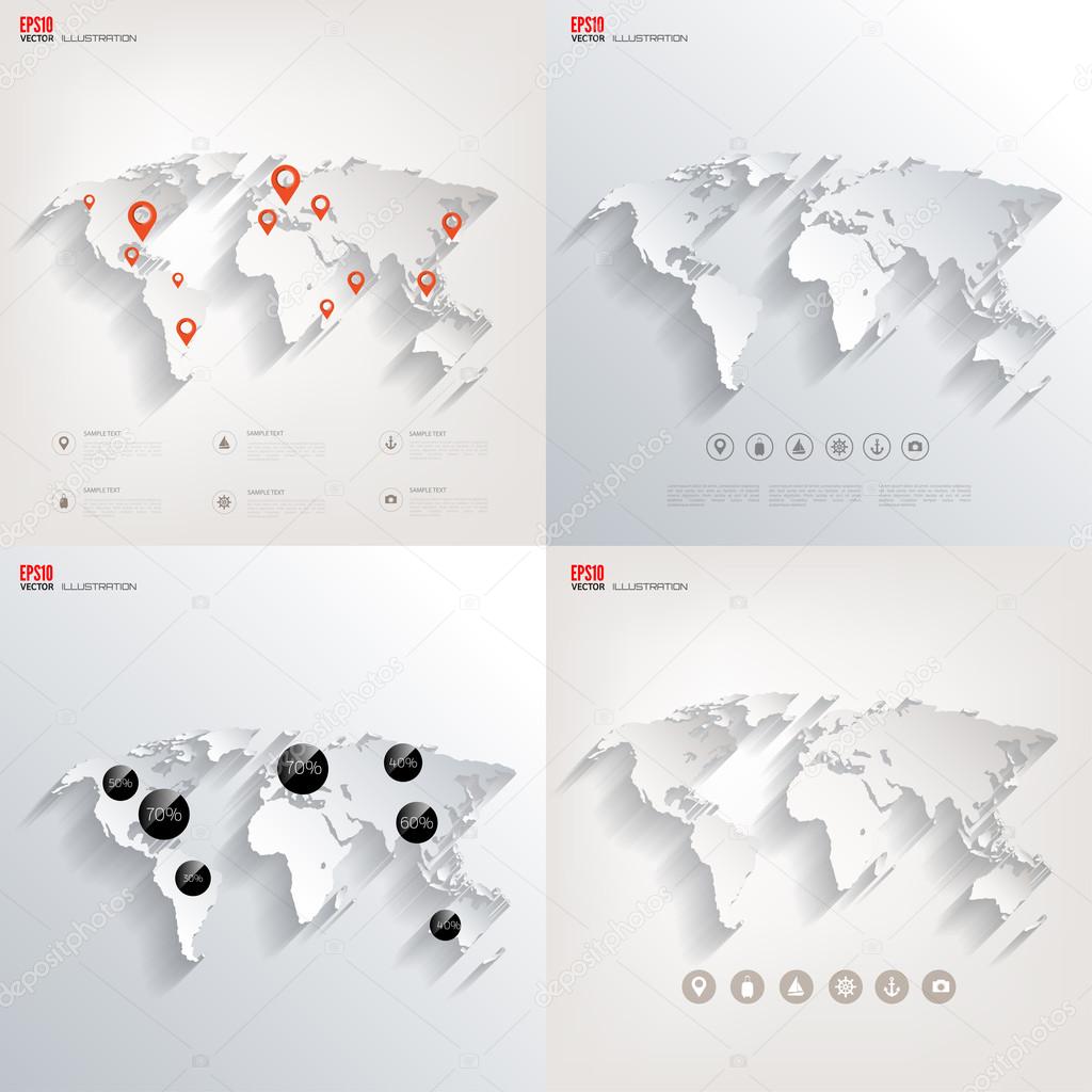 Vector illustration. World map concept. Travel. Navigation. Banners set.