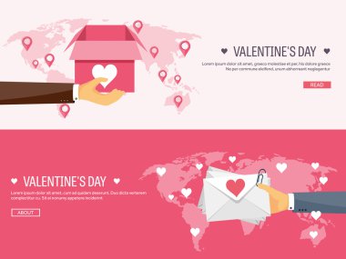 banners with envelopes and box with hearts
