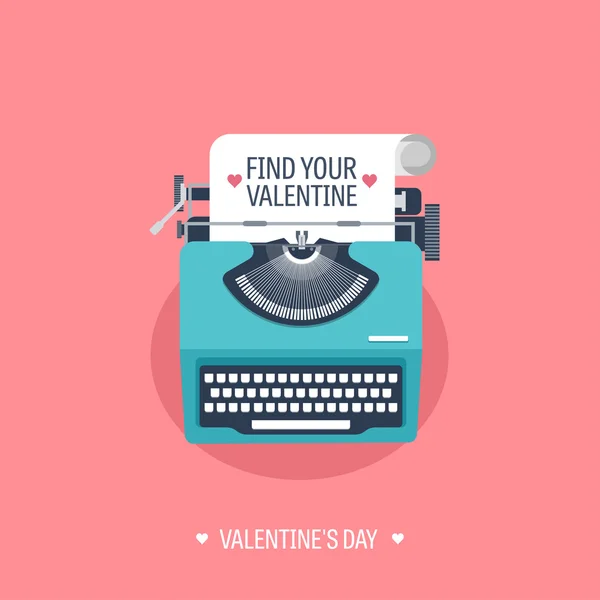 Valentines day card with typewriter — Stock Vector