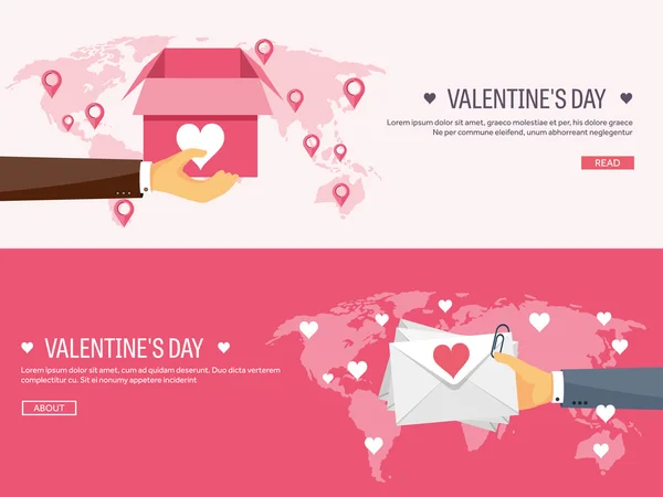 Banners with envelopes and box with hearts — 스톡 벡터