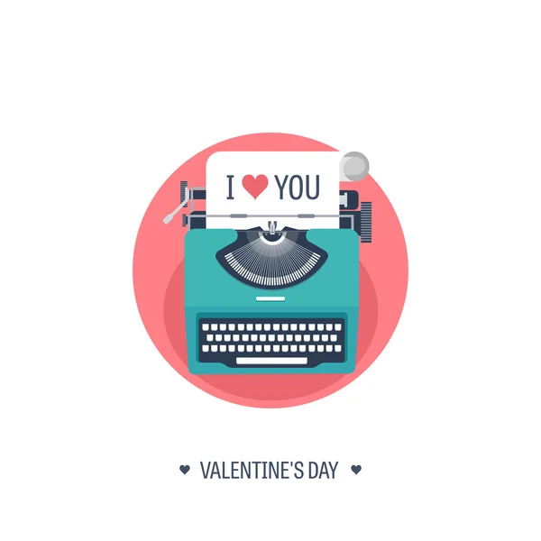 Máquina de escrever com mensagem de amor. Ícone do dia dos namorados — Vetor de Stock