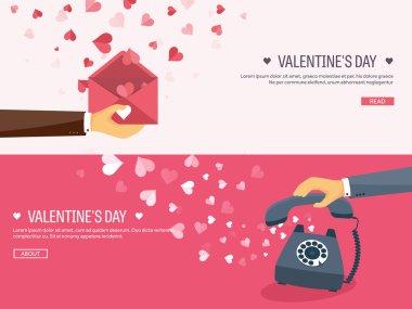 envelope and  telephone with hearts. Valentines day.