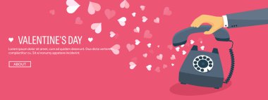retro telephone with hearts. Valentines day.
