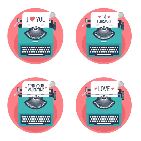 Valentines day typewriter icons — Stock Vector
