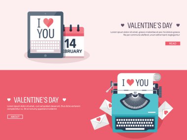 banners with typewriter and tablet. Love messages