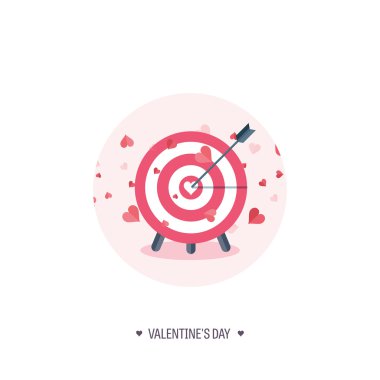 Vector illustration. Flat background with target. Love, hearts. Valentines day. Be my valentine. 14 february.