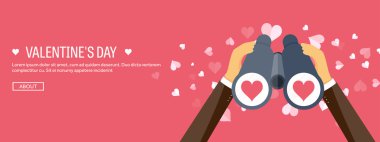 Vektör çizim. Düz arka plan dürbün ile. Aşk, kalpleri. Sevgililer günü. Benim sevgilim olmak. 14 Şubat.