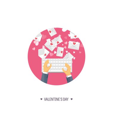 Vektör çizim. Düz arka plan ile klavye ve zarf. Aşk, kalpleri. Sevgililer günü. Benim sevgilim olmak. 14 Şubat.