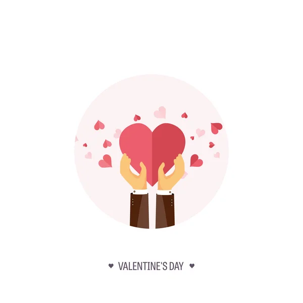 Векторная иллюстрация. Плоский фон с рукой и сердцем. Любовь, сердца. День Святого Валентина. Будь моей валентинкой. 14 февраля. Сообщение . — стоковый вектор
