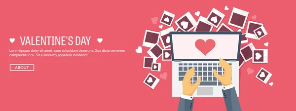 Vektorillustration. flacher Hintergrund mit Fotos. Liebe, Herzen. Valentinstag. sei mein Valentinstag. 14. Februar. — Stockvektor