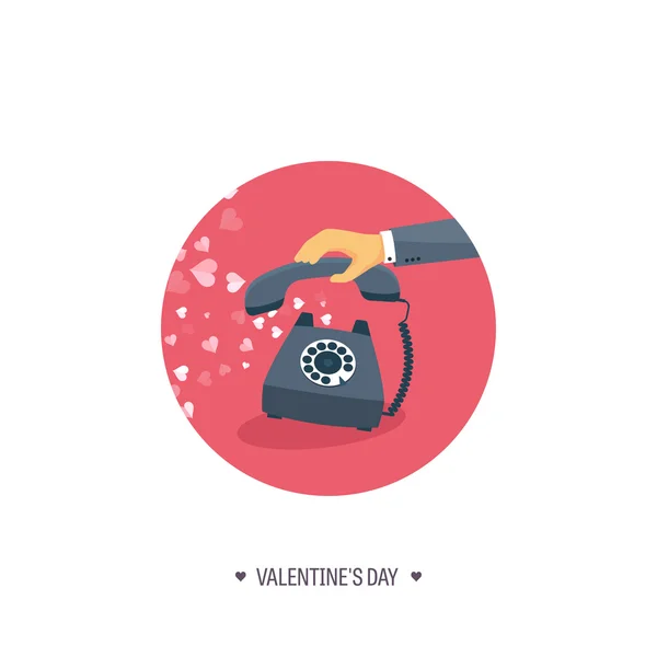 ベクトルの図。レトロな電話とフラットの背景。愛の心。バレンタインの日。私のバレンタインになります。2 月 14 日。メッセージ. — ストックベクタ