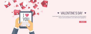 Vektör çizim. Düz arka plan tablet ile. Aşk, kalpleri. Sevgililer günü. Benim sevgilim olmak. 14 Şubat.
