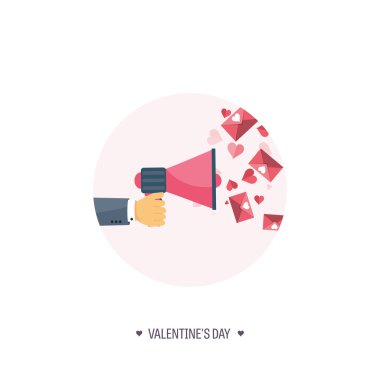 Vektör çizim. Düz arka plan hoparlör ile. Aşk, kalpleri. Sevgililer günü. Benim sevgilim olmak. 14 Şubat. İleti.
